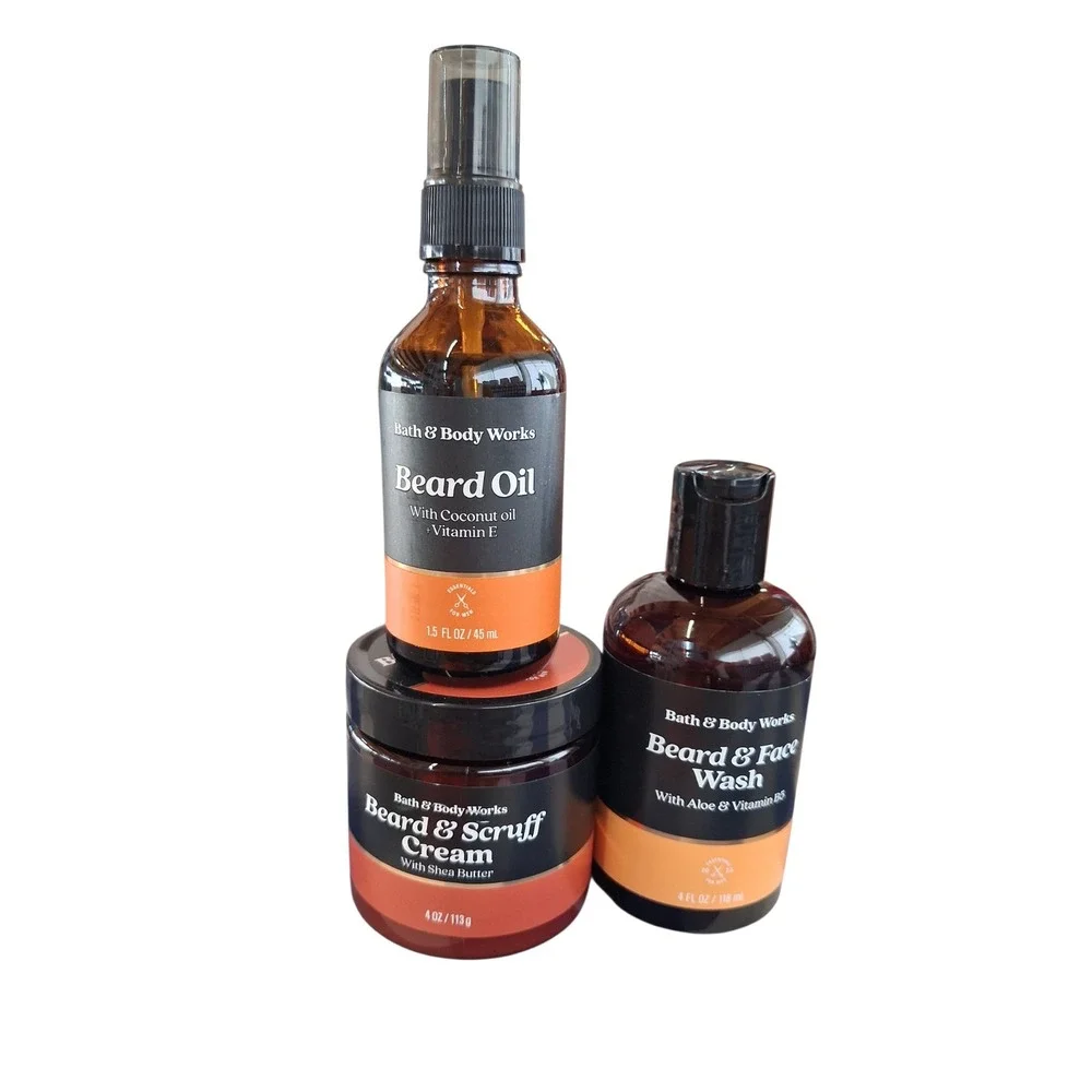 Mens Bath & Body Works Beard Care 3- Set Beard Wash + Scruff Cream +Oil Grooming